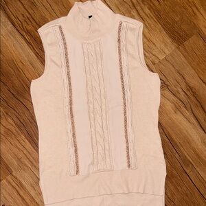 White House Black Market Sleeveless Knit Top in Cream and Gold